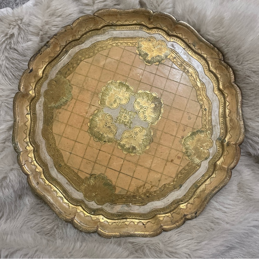 Gold Decorative Scalloped Florentine Wood Tray - Picture 2 of 11
